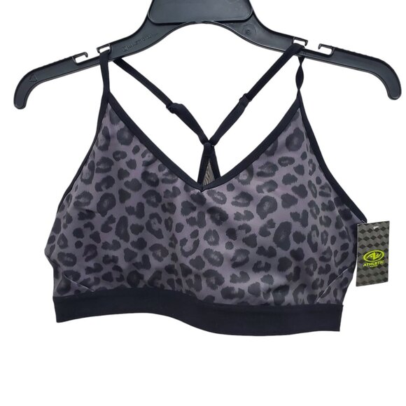 Athletic Works Women's Gray Black Leopard Animal Print Wireless Yoga Bra‎ NWT XL - Picture 1 of 7